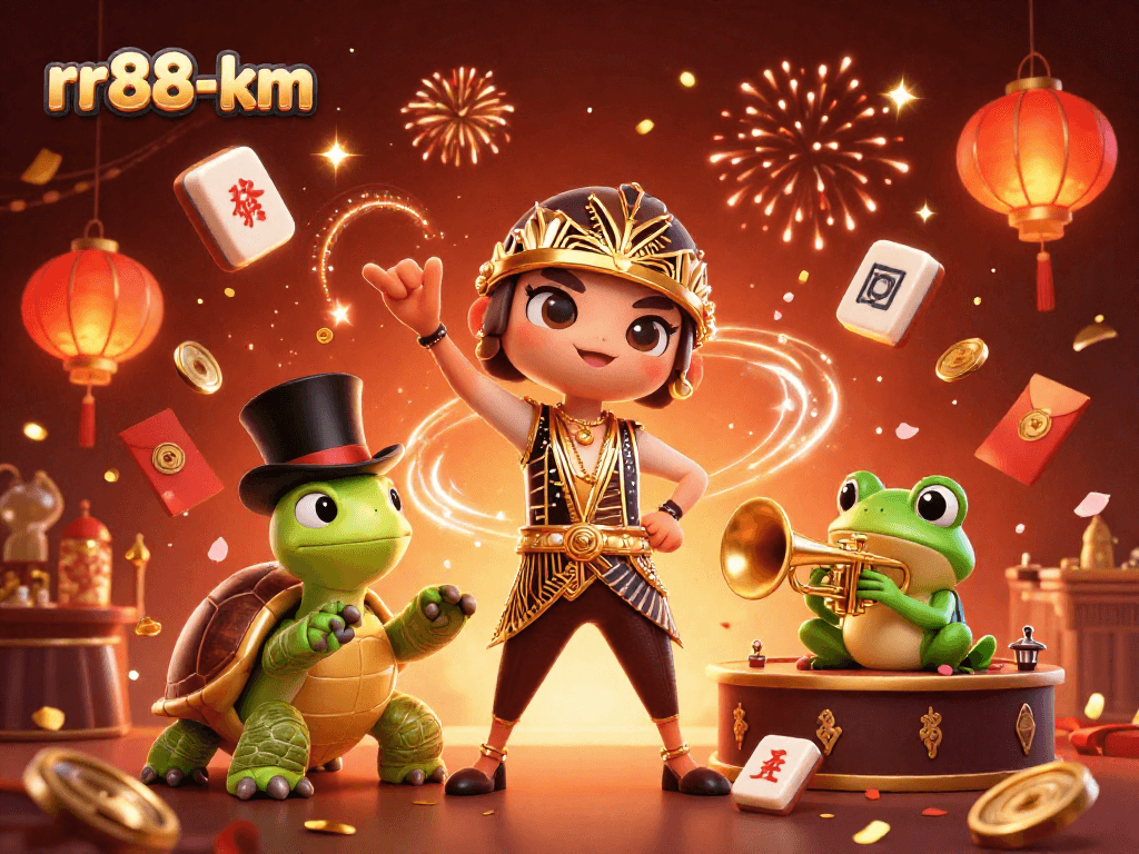 Experience rr88-km's dynamic gambling scene with vibrant characters and rich casino elements.