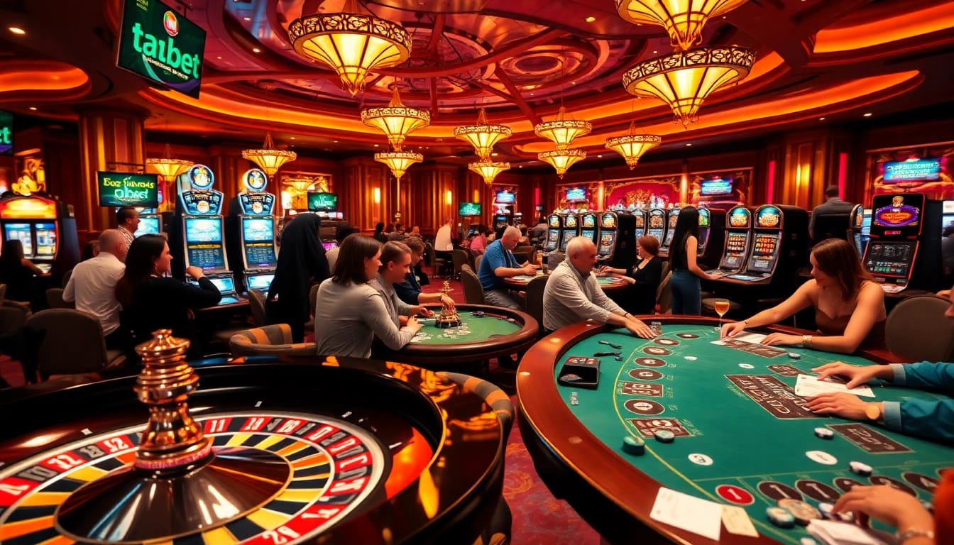 Engage in thrilling gambling experiences at Tabet casino with vibrant tables and lively players.