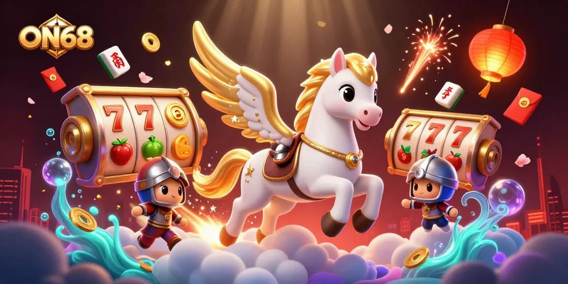 Engage with ON68’s dynamic online casino through an action-packed 3D illustration showcasing engaging gameplay elements.