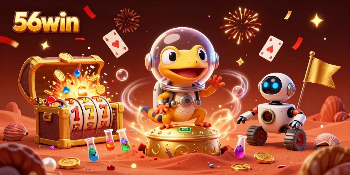 Engage with 56win's vibrant casino adventure featuring thrilling games and joyful characters.