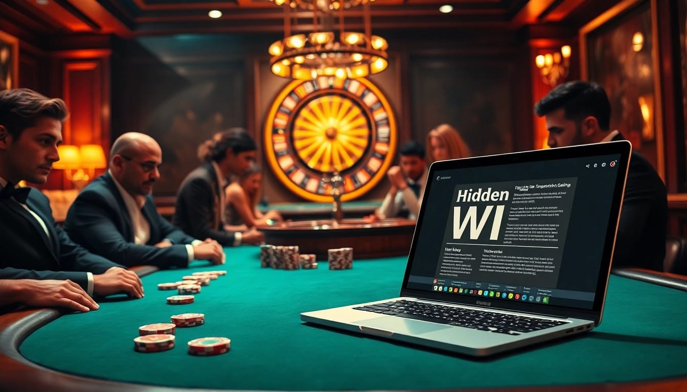 The hidden wiki interface blends with a luxury casino poker table, emphasizing strategic gambling.