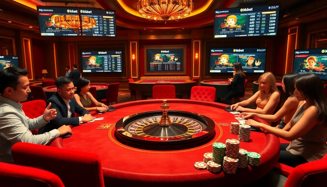 8kbet players engaged at a luxury casino table, enjoying exciting gambling action.