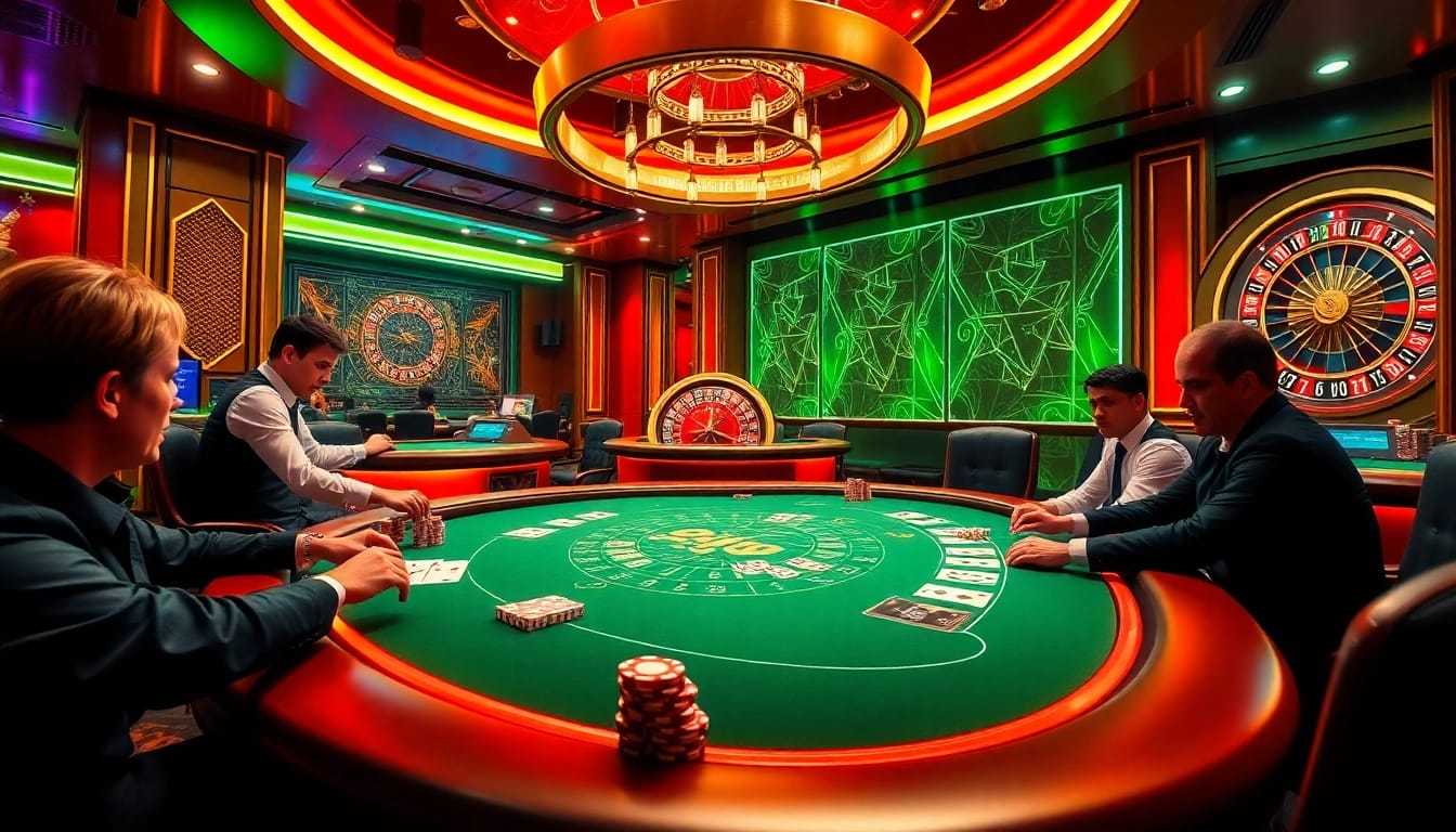Experience the thrill of online gambling at https://hot789.live/ with vibrant casino visuals featuring poker tables and roulette wheels.