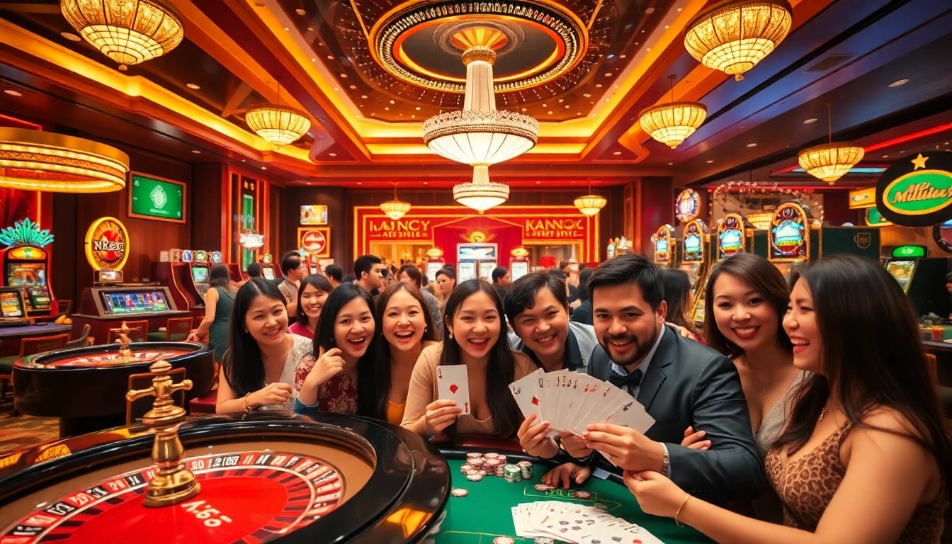 Players enjoying a thrilling game experience at NK88 casino with vibrant atmosphere and exciting wins.