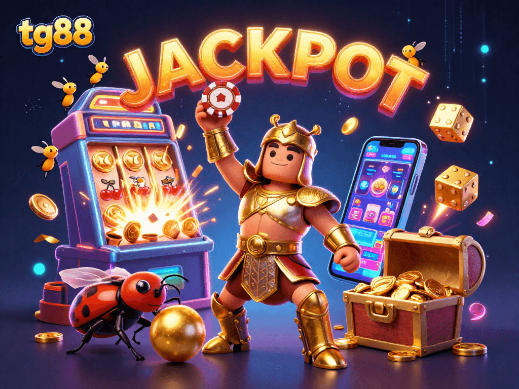Experience the excitement of tg88 as the victorious hercules beetle celebrates a jackpot with dynamic casino elements.