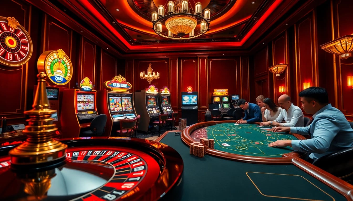 Players engaging in thrilling casino games at Zing88.design, featuring vibrant tables and colorful chips.