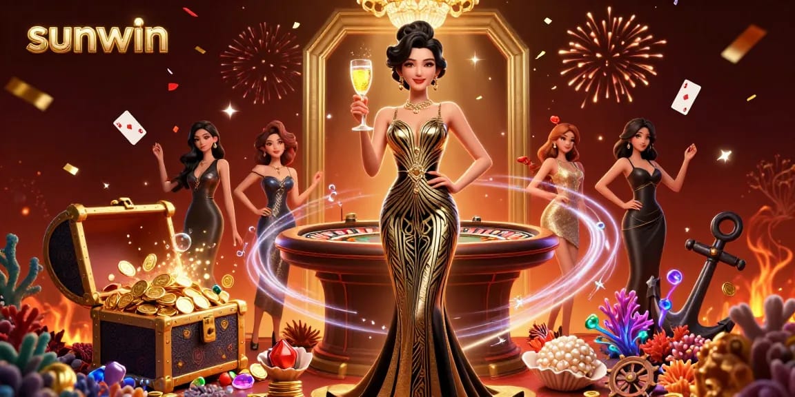 Experience sunwin casino action with an elegant Asian woman celebrating a jackpot win at a vintage roulette table.