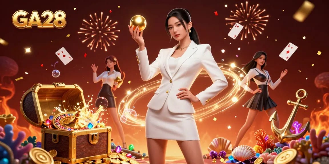 Engage in thrilling gameplay at GA28 with a confident Asian woman showcasing a golden roulette ball.