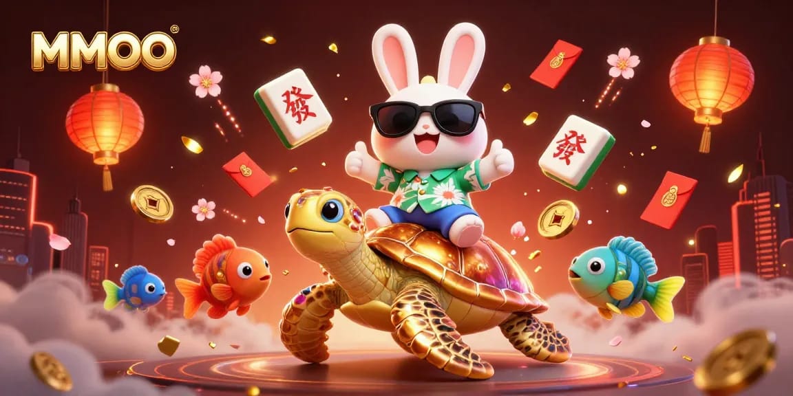 Engage in thrilling gameplay at MMOO with an exciting scene featuring a cartoon lucky rabbit and a golden turtle.