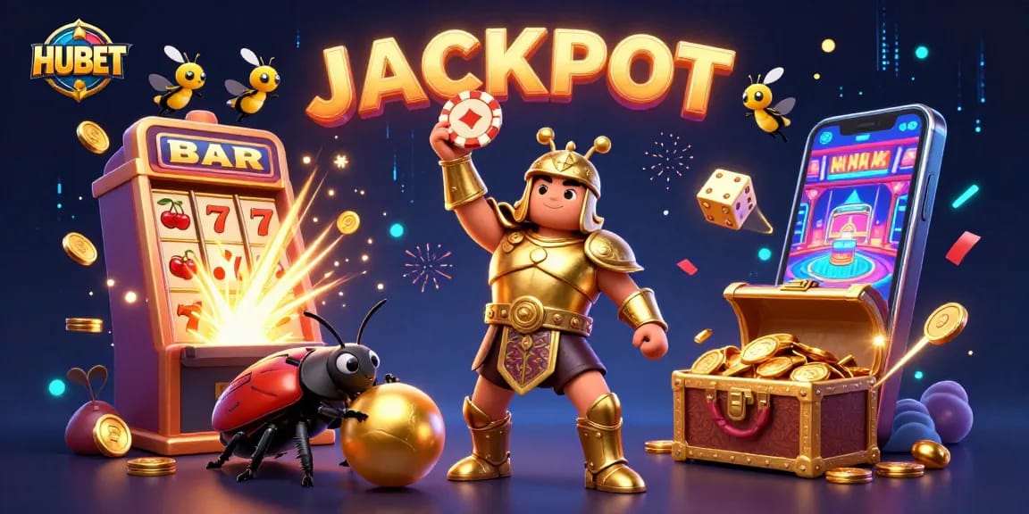 Experience thrilling gameplay at HUBET with a victorious beetle champion and exciting jackpot elements!