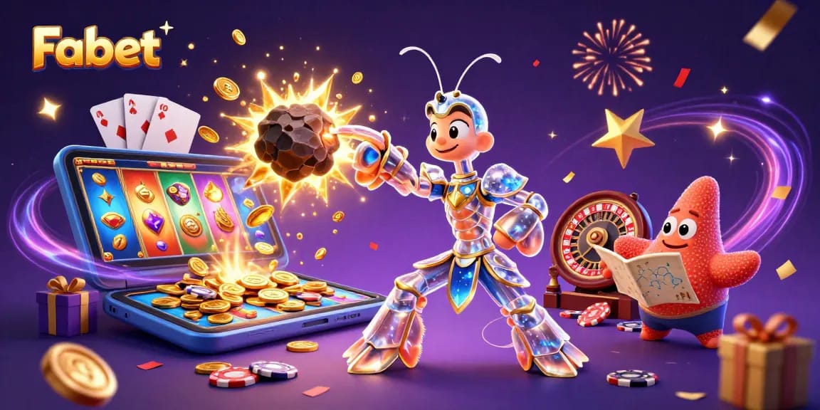 Engage with Fabet's dynamic gaming experience featuring 3D characters and vibrant casino elements.
