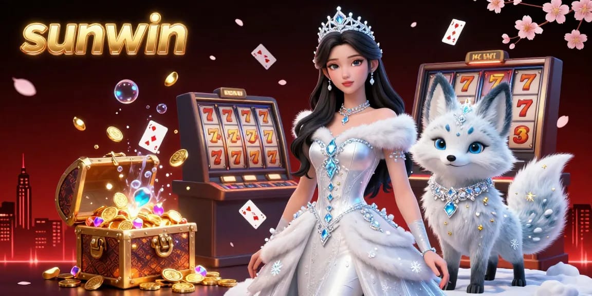 Experience thrilling gaming adventures with sunwin featuring slot reels and vibrant treasures in a dazzling casino scene.