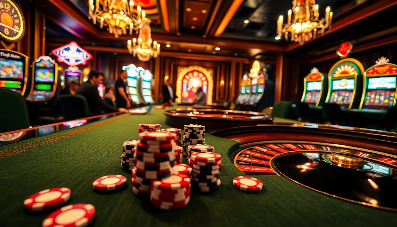 Players enjoying MK8 themed casino games with vibrant poker chips and roulette wheels.