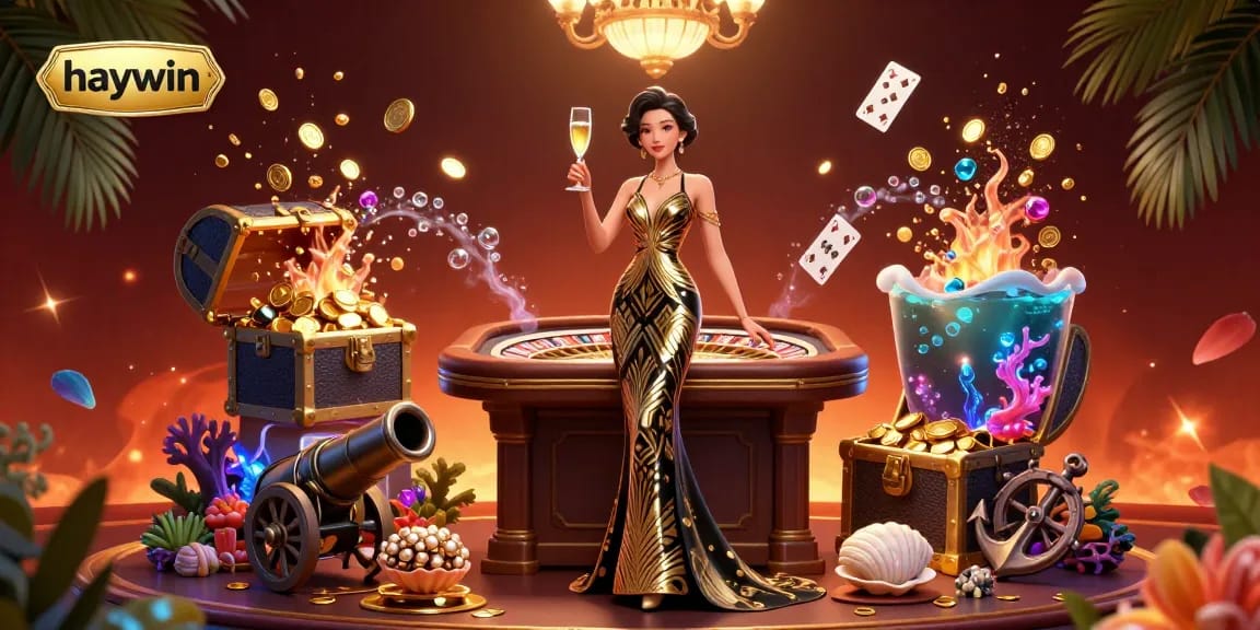 Experience the thrill of winning at haywin with this vibrant 3D casino illustration, featuring glamorous gaming elements.