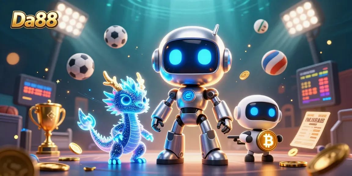 Bet on thrilling experiences with Da88 in this vibrant 3D casino scene featuring exciting gaming elements.