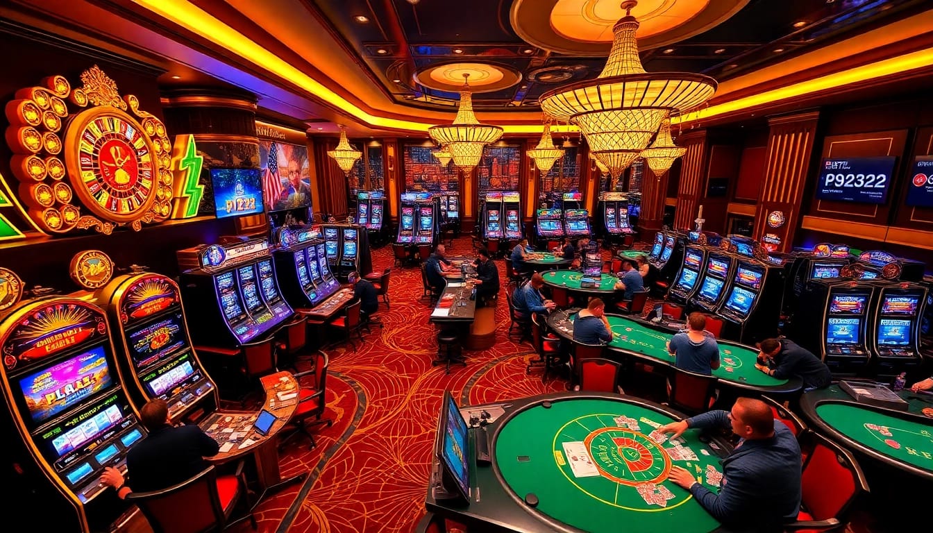 Engaging players experience at PH222 Casino with vibrant slot machines and poker tables.