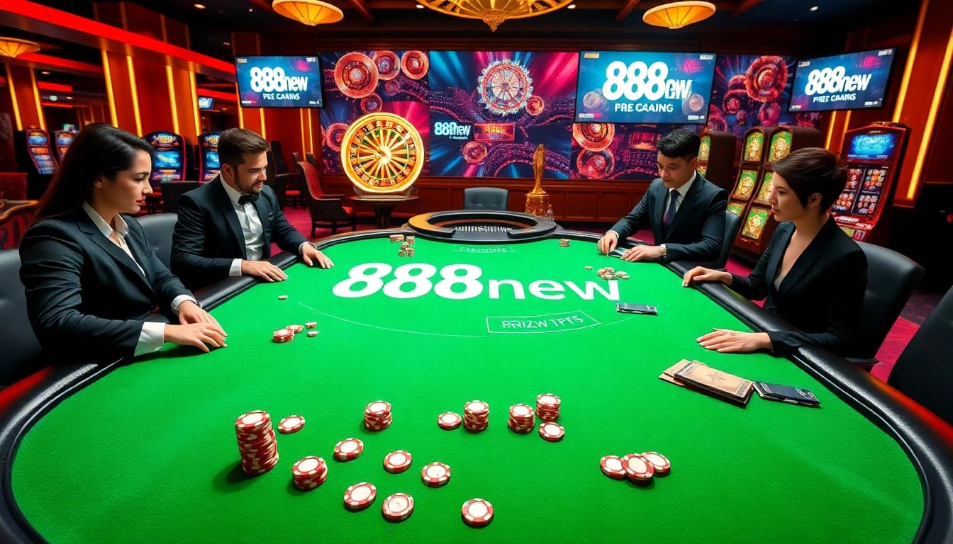 Gamblers enjoying a luxurious Blackjack game at 888new casino with vibrant lighting.