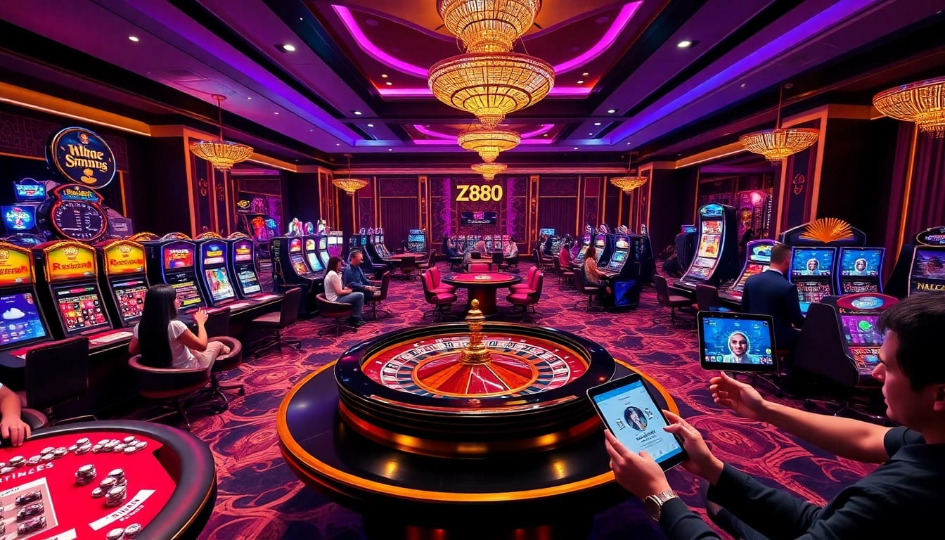 Engage in thrilling gaming at HZ88 with vibrant casino tables and excitement-filled ambiance.