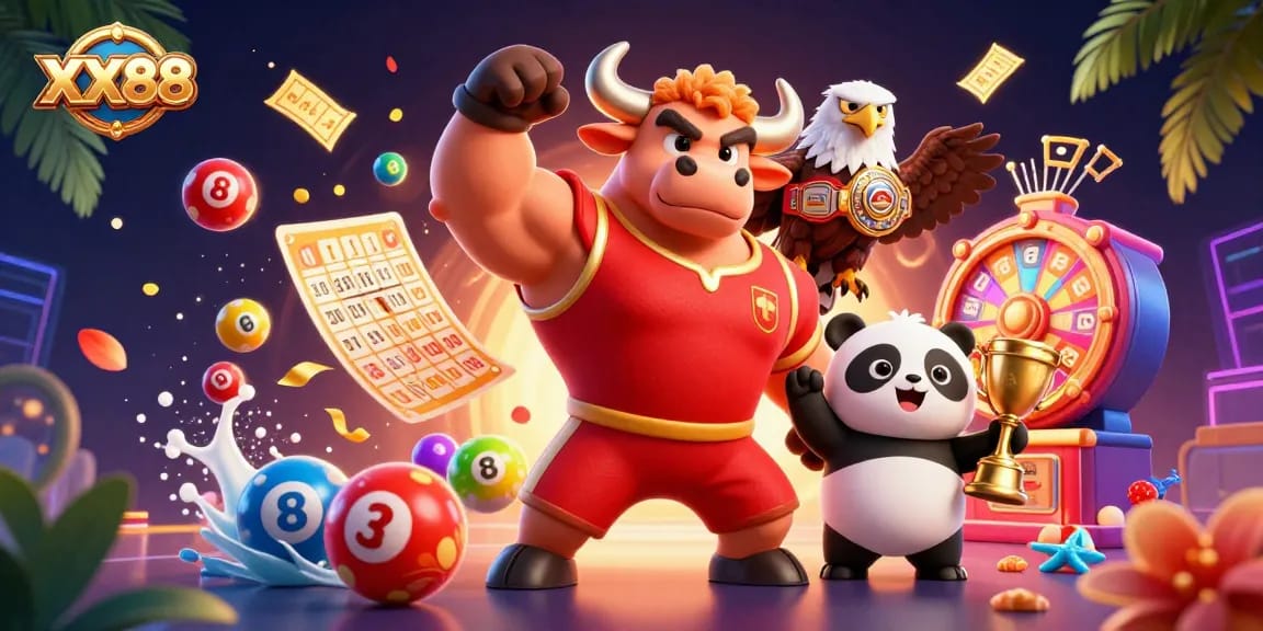 Experience the thrilling world of XX88 with a festive 3D casino celebration showcasing vibrant gaming elements.