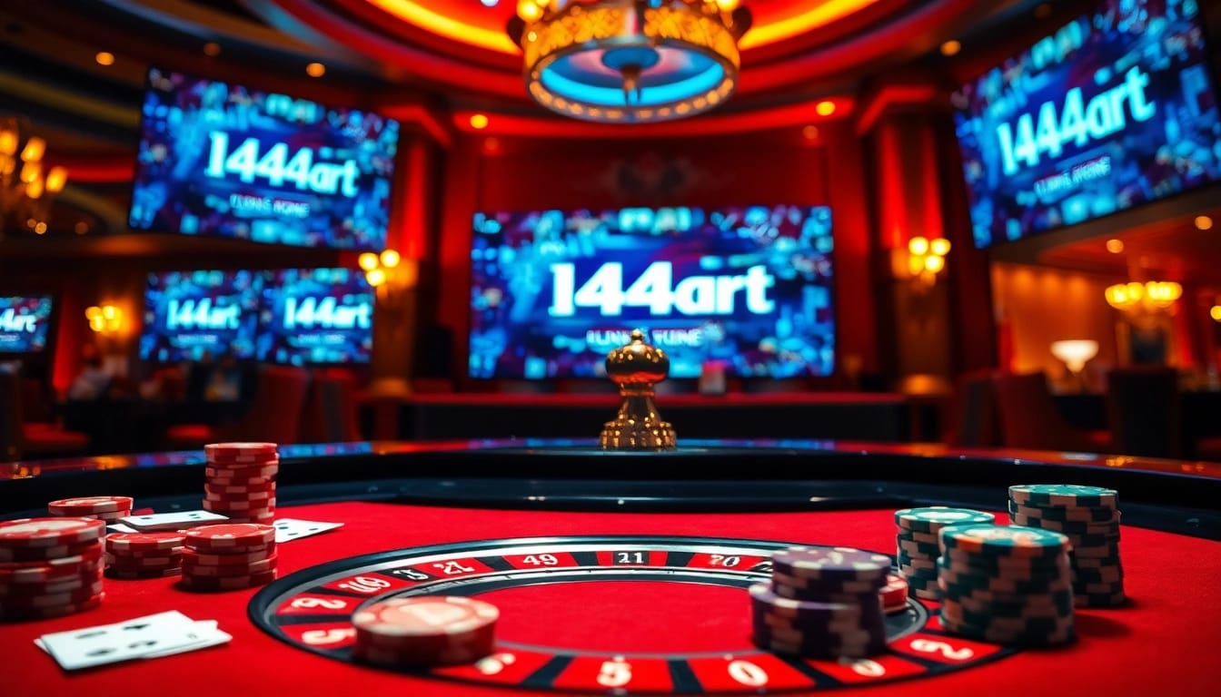 Players engaging in thrilling roulette and poker games at l444.art casino with vibrant lighting and luxurious atmosphere.