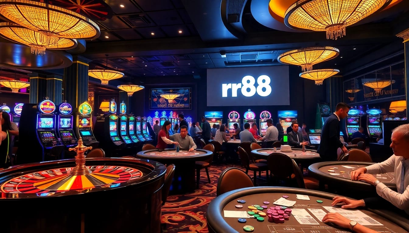 Experience thrilling gameplay at rr88 with lively casino tables and vibrant slot machines.