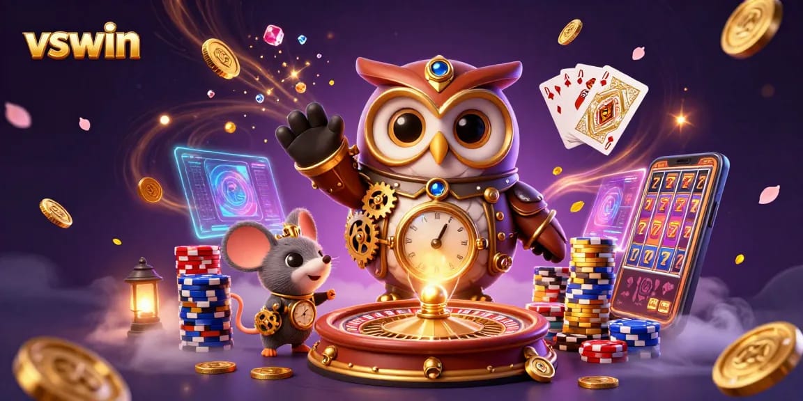 Spin the reels with vswin’s vibrant 3D rendering showcasing casino excitement and winning moments.