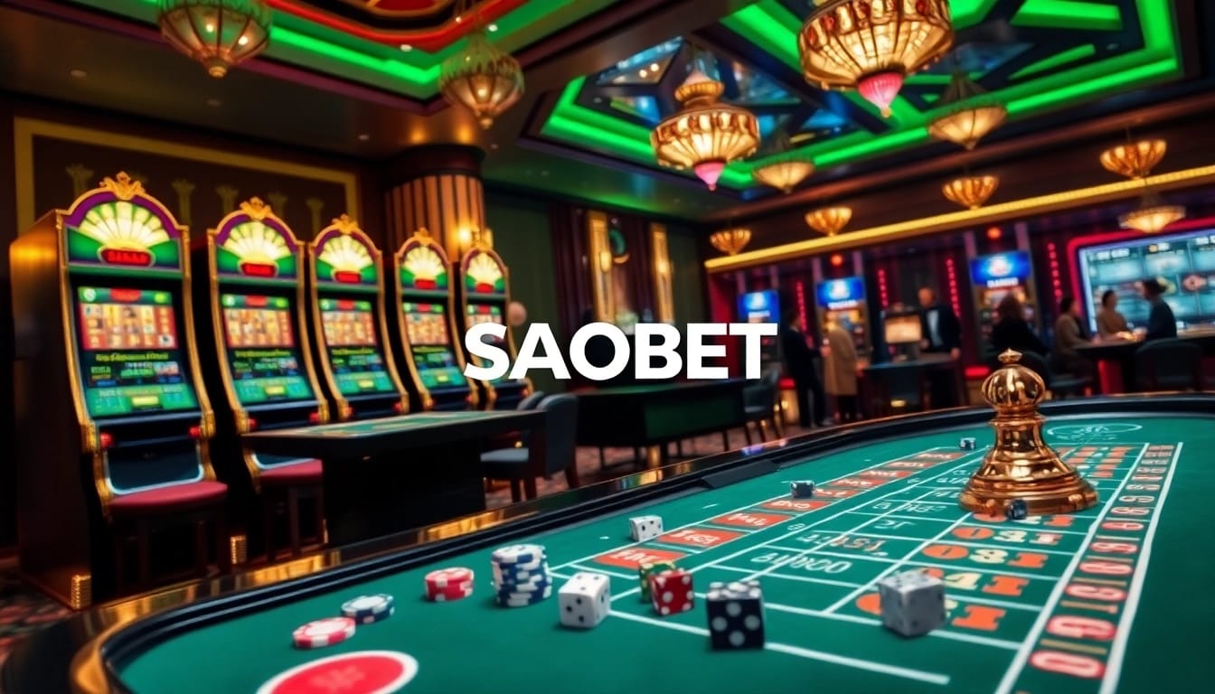 Experience the thrill of betting at SAOBET with vibrant casino scenes and players enjoying the game.