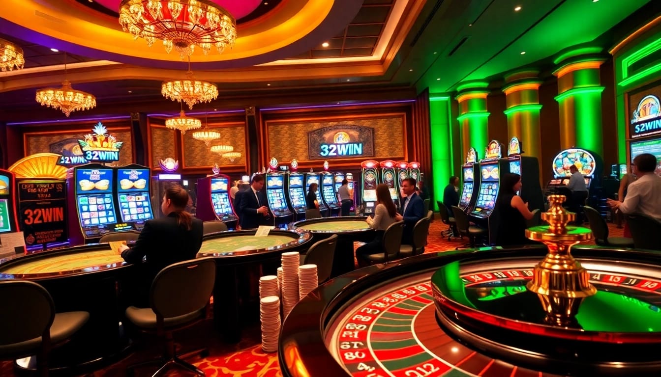 Experience the thrill of gameplay at 32WIN with vibrant casino tables and engaged players.