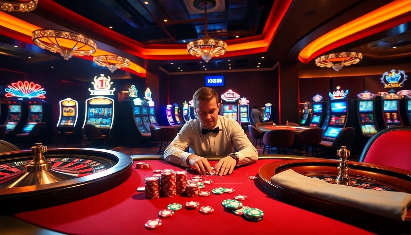 Experience the excitement of KK55's casino with high-stakes poker and vibrant slot machines.