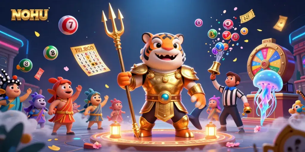Enjoy the exhilarating underwater world of NOHU with a striking casino scene featuring a tiger shark in gladiator armor.