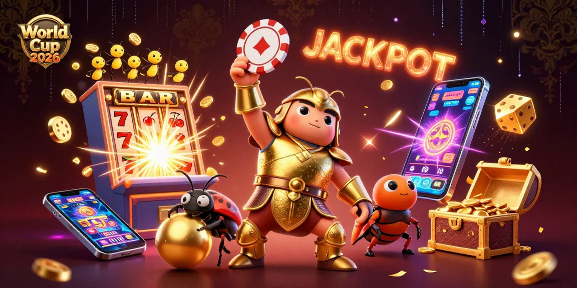 Experience the excitement of World Cup 2026 in a vibrant 3D casino illustration celebrating jackpots and victories.