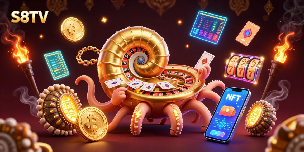 S8TV's stunning 3D illustration showcases a giant nautilus roulette wheel and vibrant casino elements.