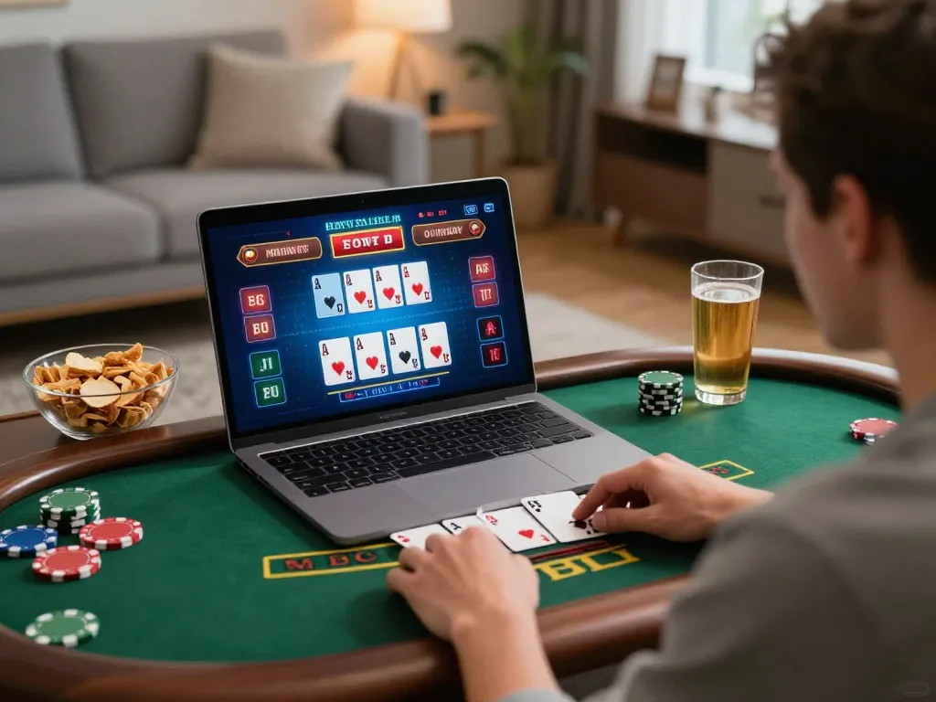 Player enjoying live dealer blackjack on 23win from a cozy home office.