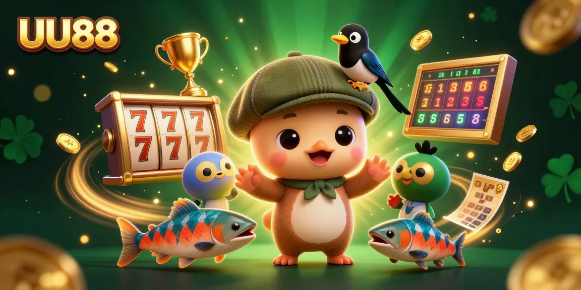 Experience exciting slot action with UU88 featuring a playful cartoon baby Nessie in a dynamic casino scene.