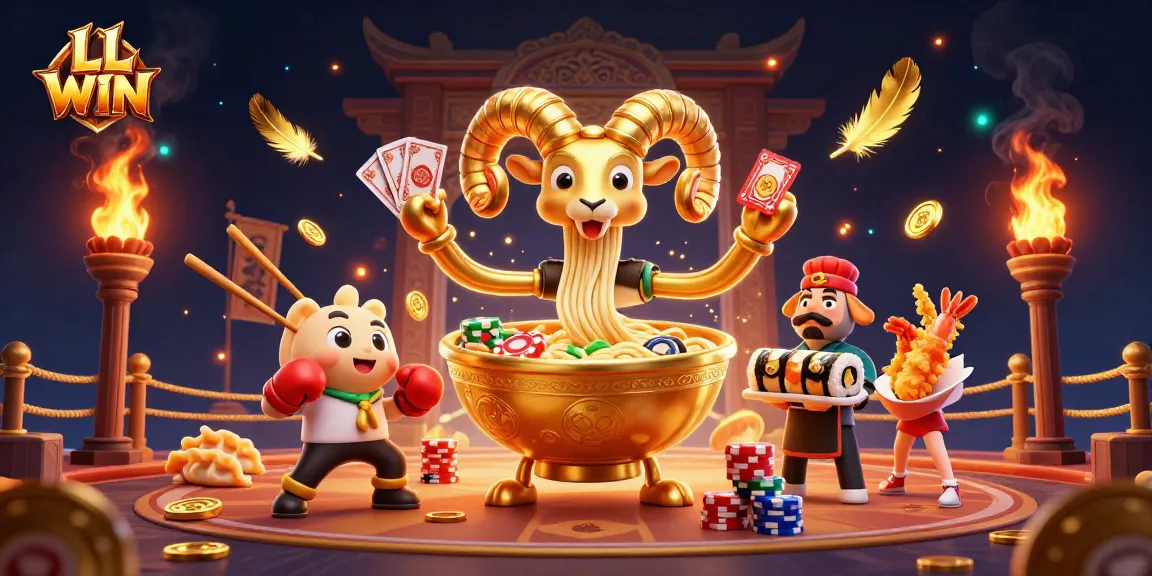 LL WIN showcases vibrant 3D characters in a dynamic casino scene, attracting gamblers with excitement.