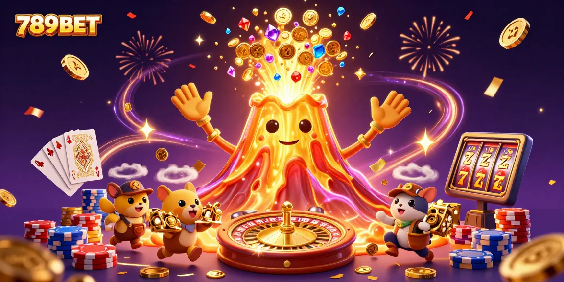 Join the excitement at 789BET with a treasure-filled eruption of coins and gaming elements.