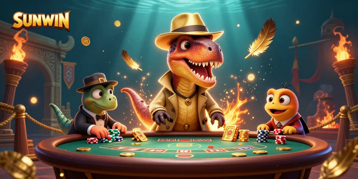 SUNWIN takes a thrilling turn with a velociraptor card counter amidst the casino action.