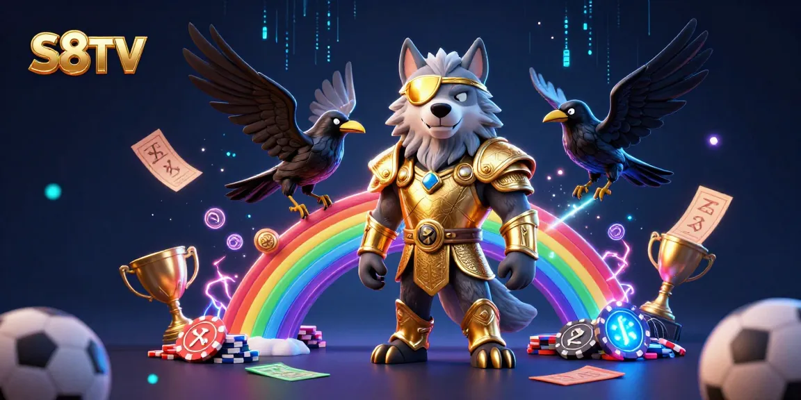 S8TV showcases an energetic sports betting scene with a Norse wolf, illuminating elements of live betting.