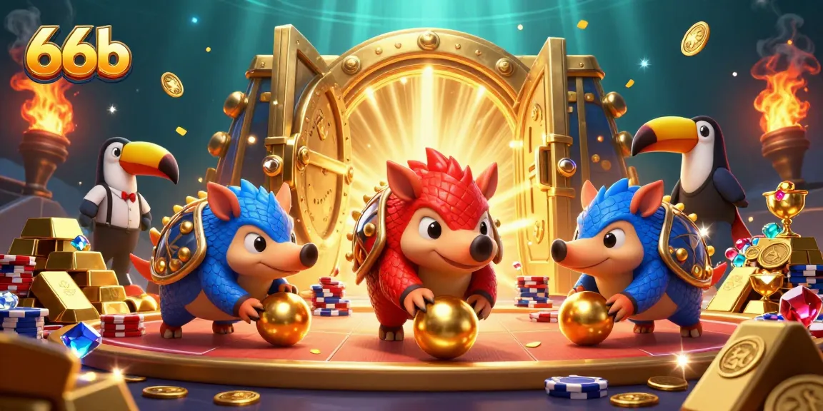 66b pangolins compete in a vibrant casino scene with poker chips and treasures