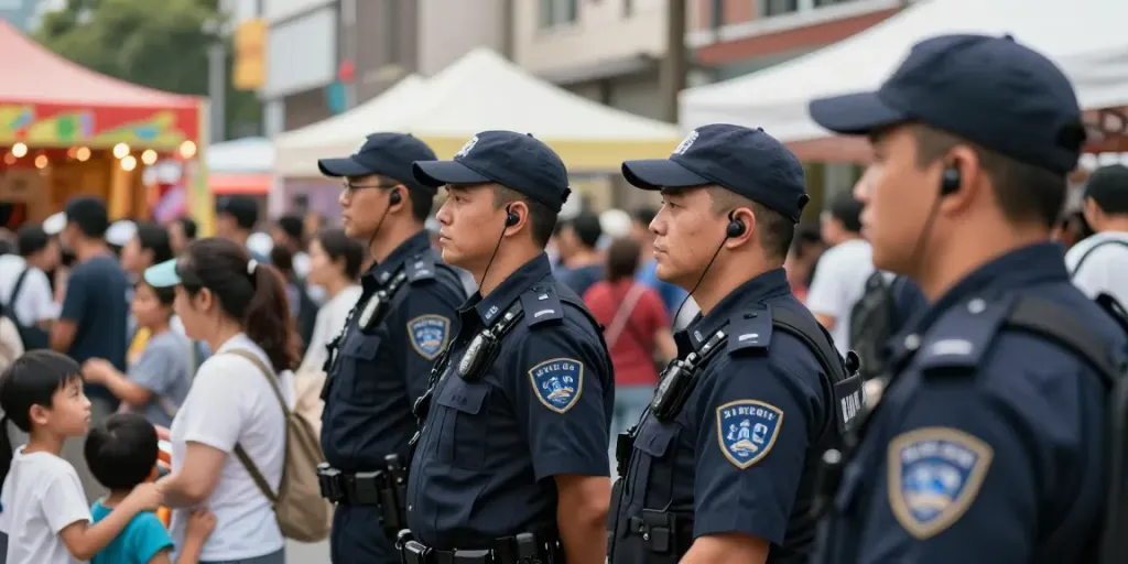 Security team providing trustworthy local services during a community event in London.