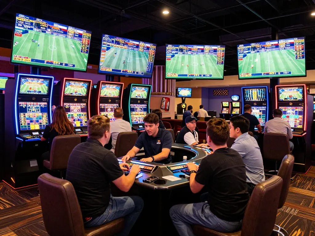 Kèo bóng đá action as bettors place wagers at a lively sports betting area