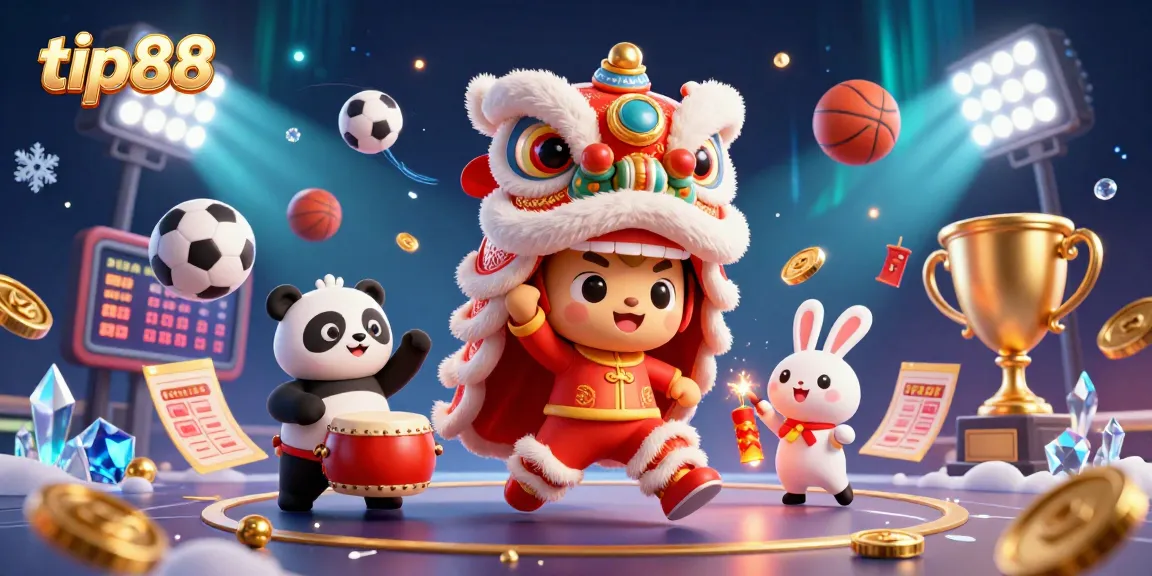 Spin and win at tip88 with an exciting 3D casino illustration showcasing vibrant characters and dynamic sports elements.