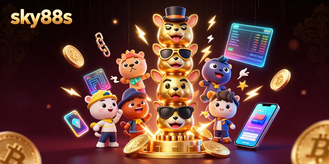 Engage with sky88s, showcasing vibrant 3D casino elements and crypto features in an electrifying scene.