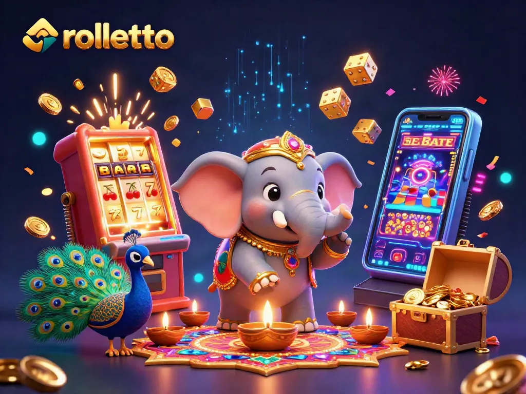 Experience rolletto's vibrant casino atmosphere with a jackpot explosion and colorful characters.