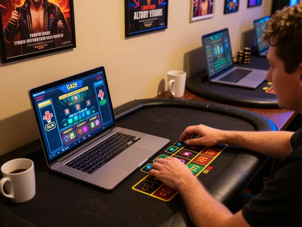 Engaging in live dealer games on GA28 at a stylish home gaming setup.