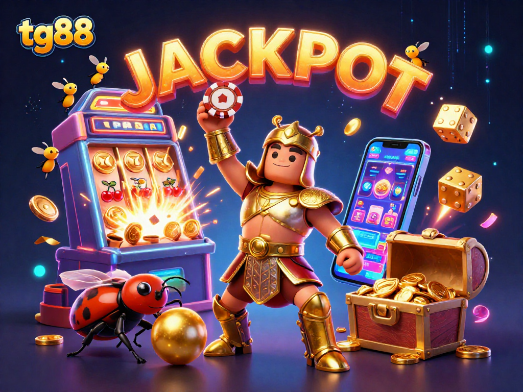 Experience the excitement of tg88 as the victorious hercules beetle celebrates a jackpot with dynamic casino elements.