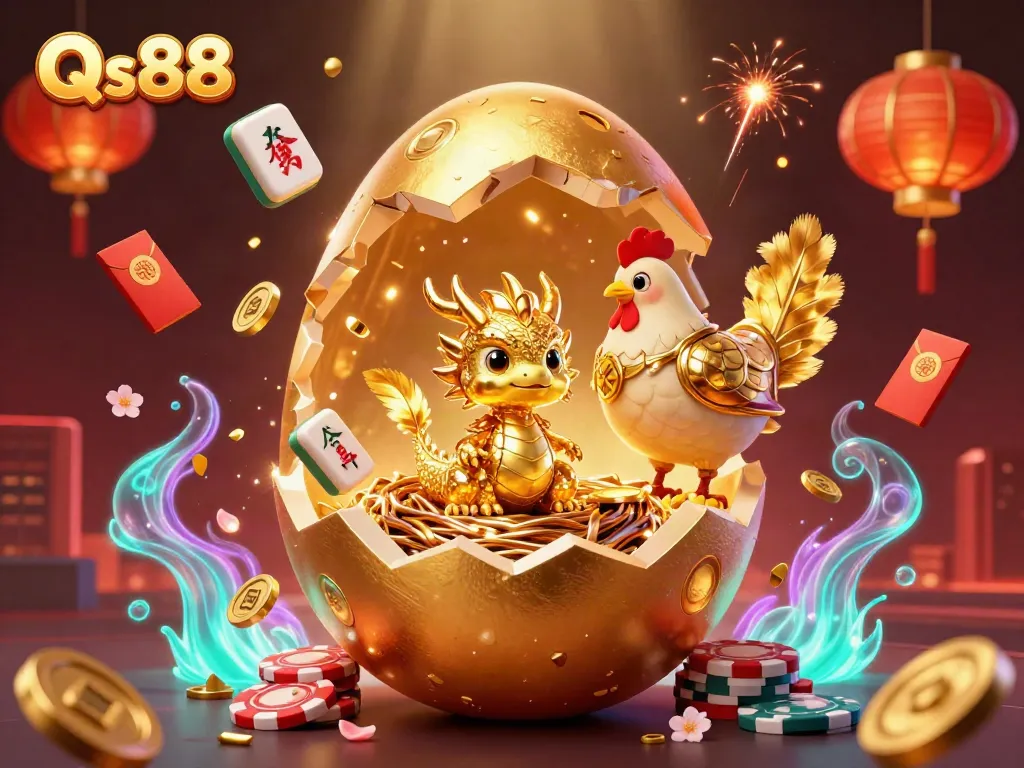 Experience thrilling gameplay with Qs88’s vibrant casino graphics featuring a golden dragon and poker chips.