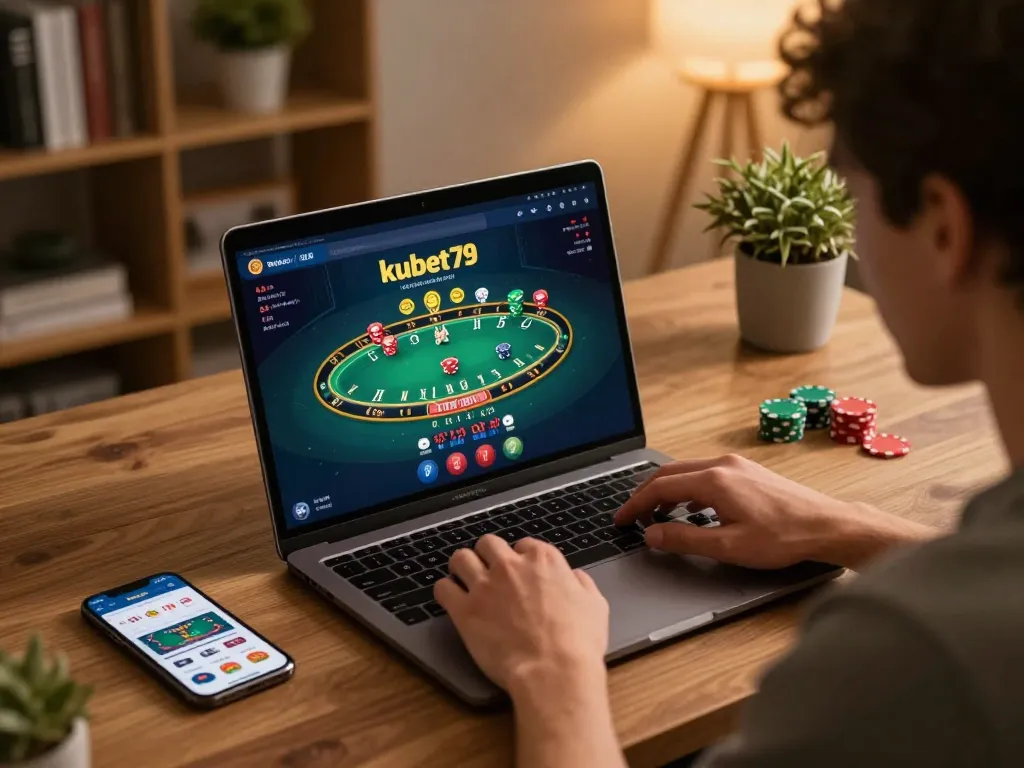 Experience thrilling online blackjack gameplay with kubet79 in an engaging home setting.