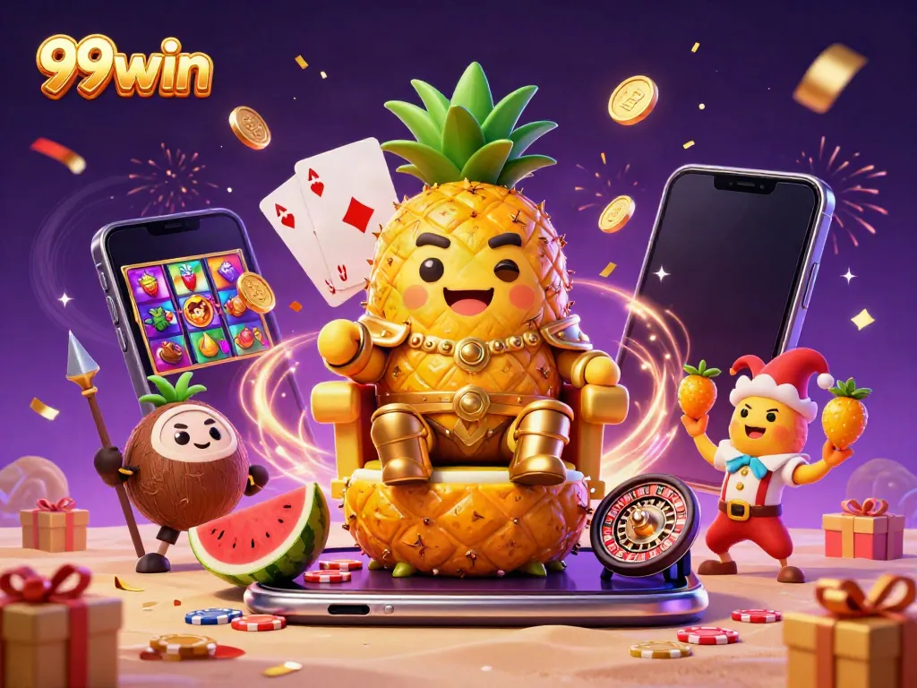 Experience the thrill of 99win with vibrant casino-themed characters and exciting gaming elements.
