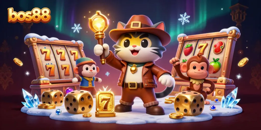 Experience excitement with bos88 as the archaeologist cat discovers golden artifacts surrounded by dynamic slot elements.